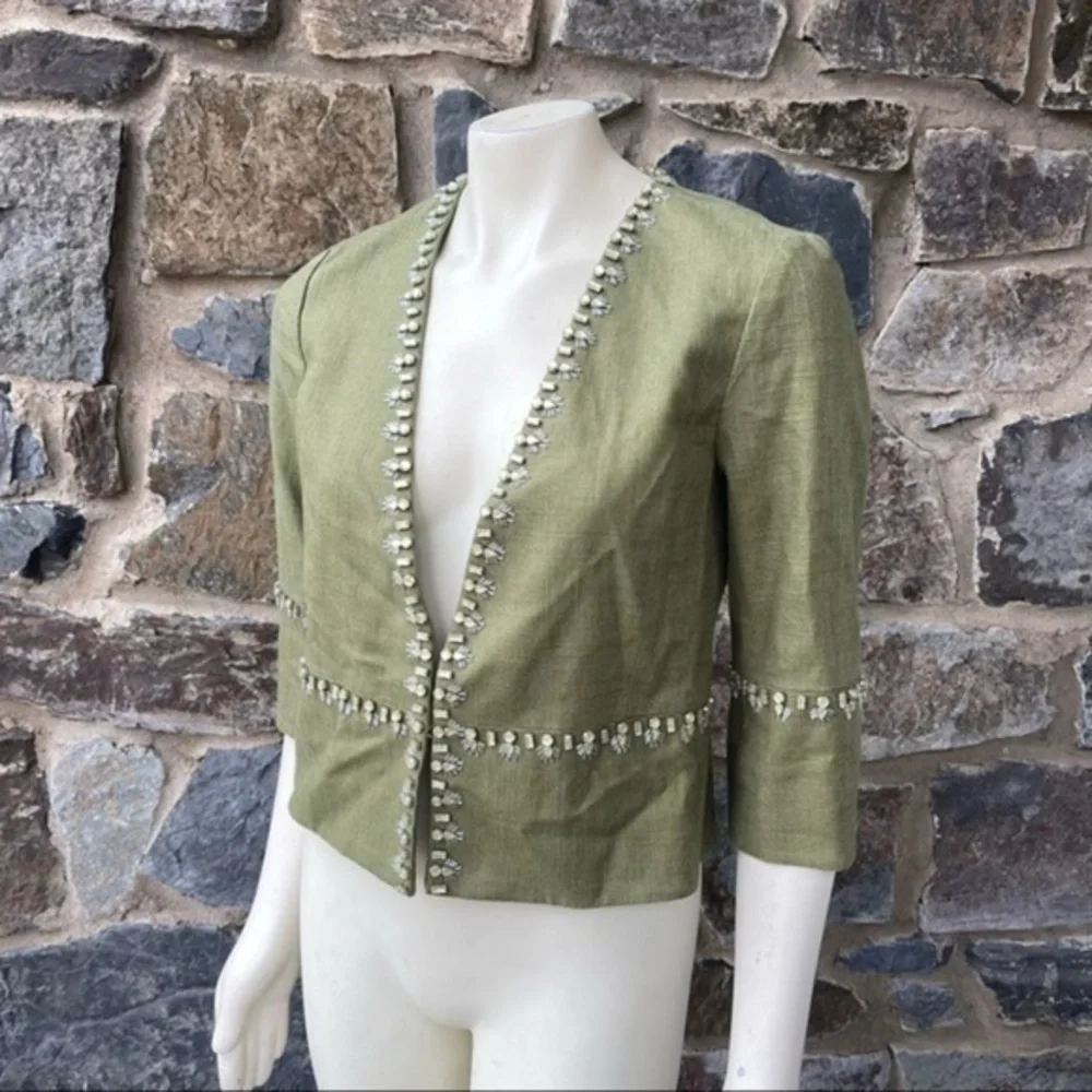 TORY BURCH ‘Avery’ Hills Embellished Linen Blend Jacket Size 8 NWT $525